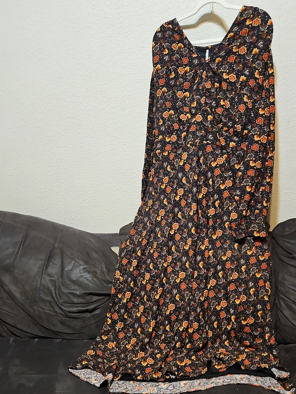 Lane Bryant Black Maxi Skirt with Orange Floral Motif